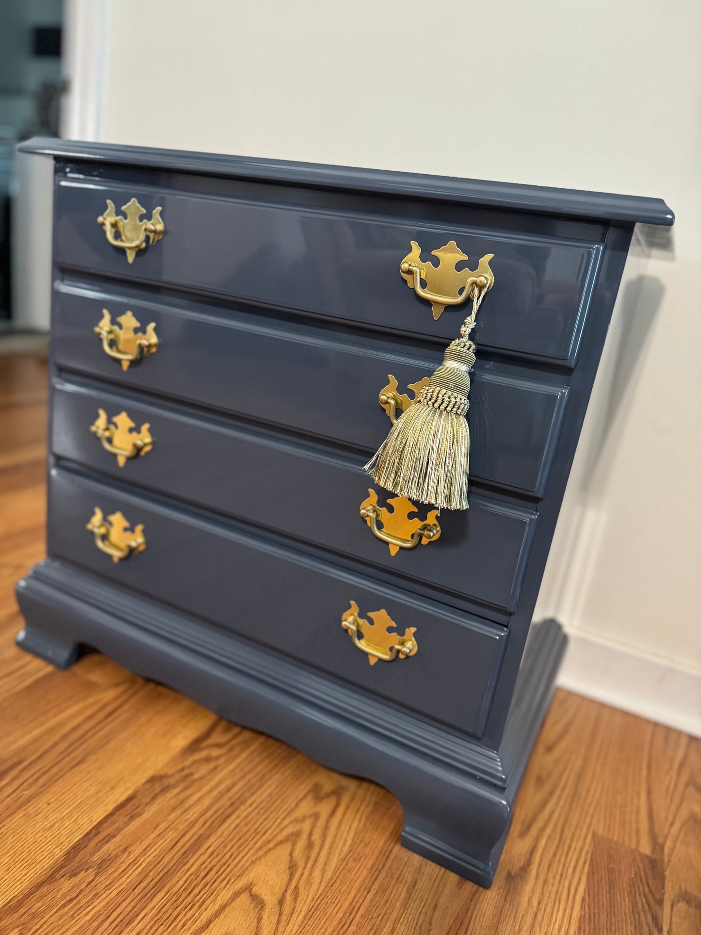 Navy high gloss lacquered small chest or nightstand 