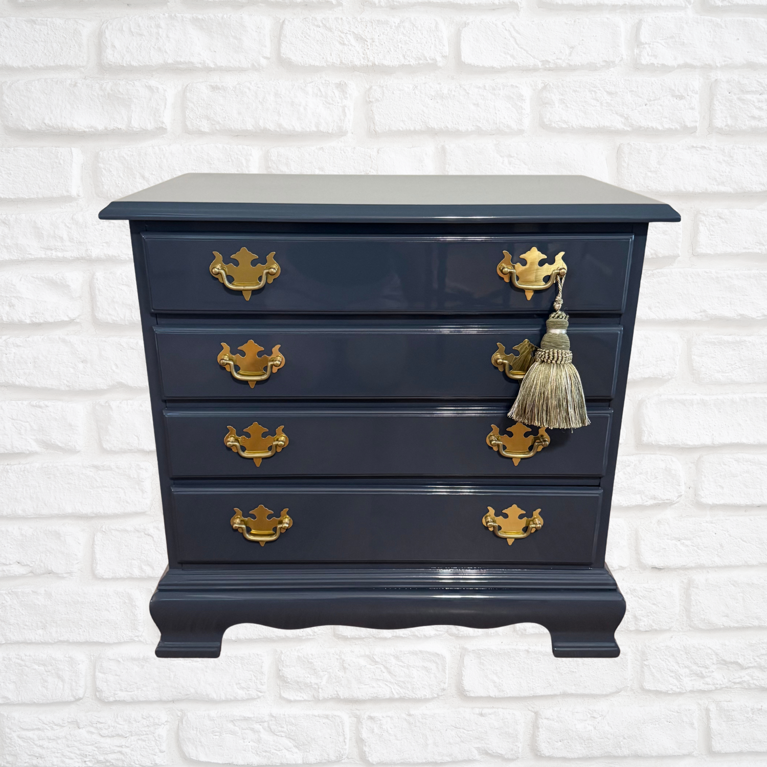 Navy high gloss lacquered small chest or nightstand 