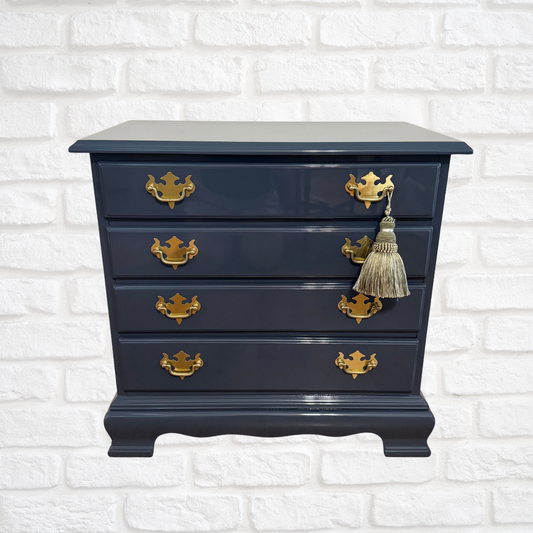 Navy high gloss lacquered small chest or nightstand 