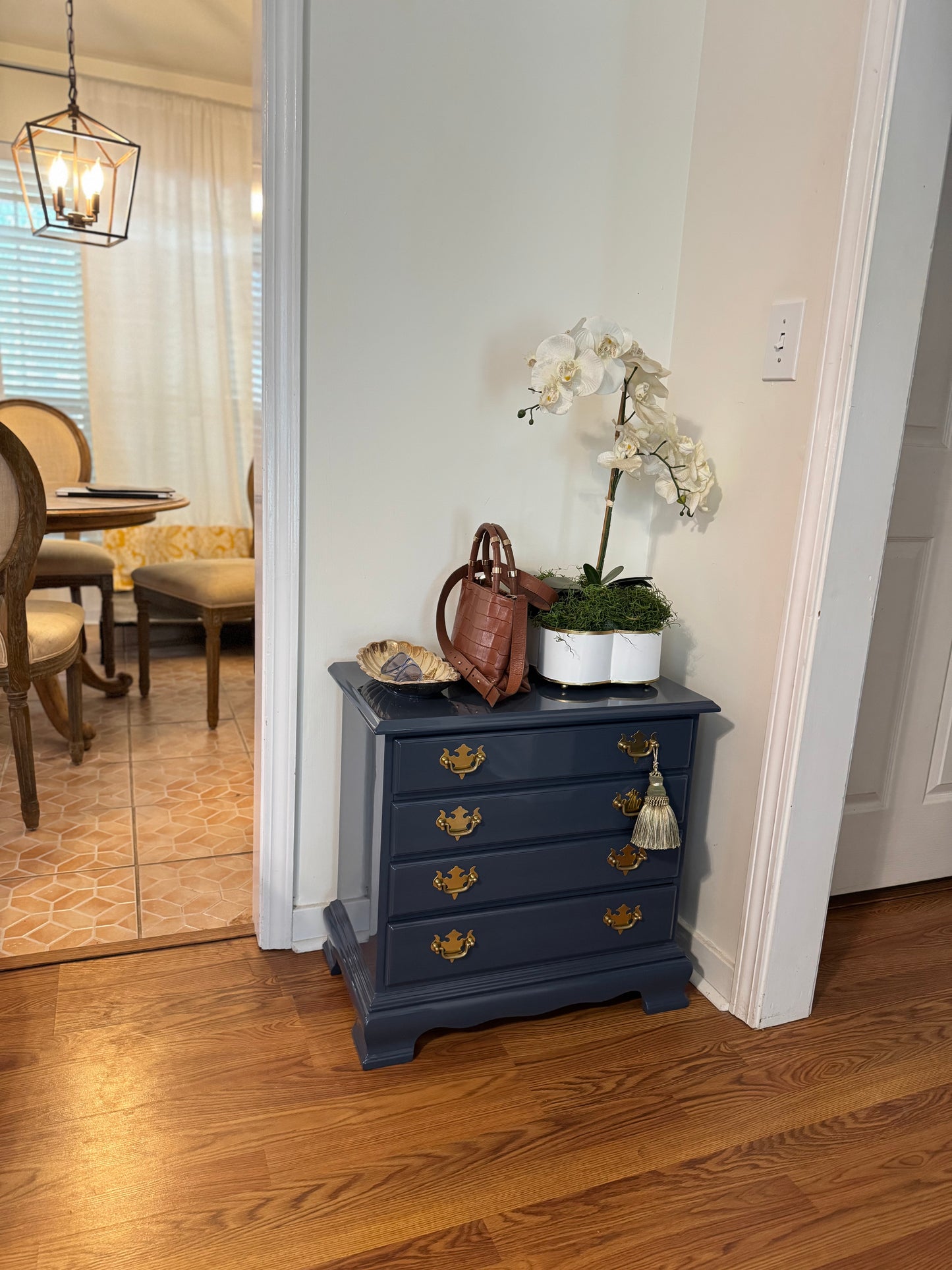 Navy high gloss lacquered small chest or nightstand 
