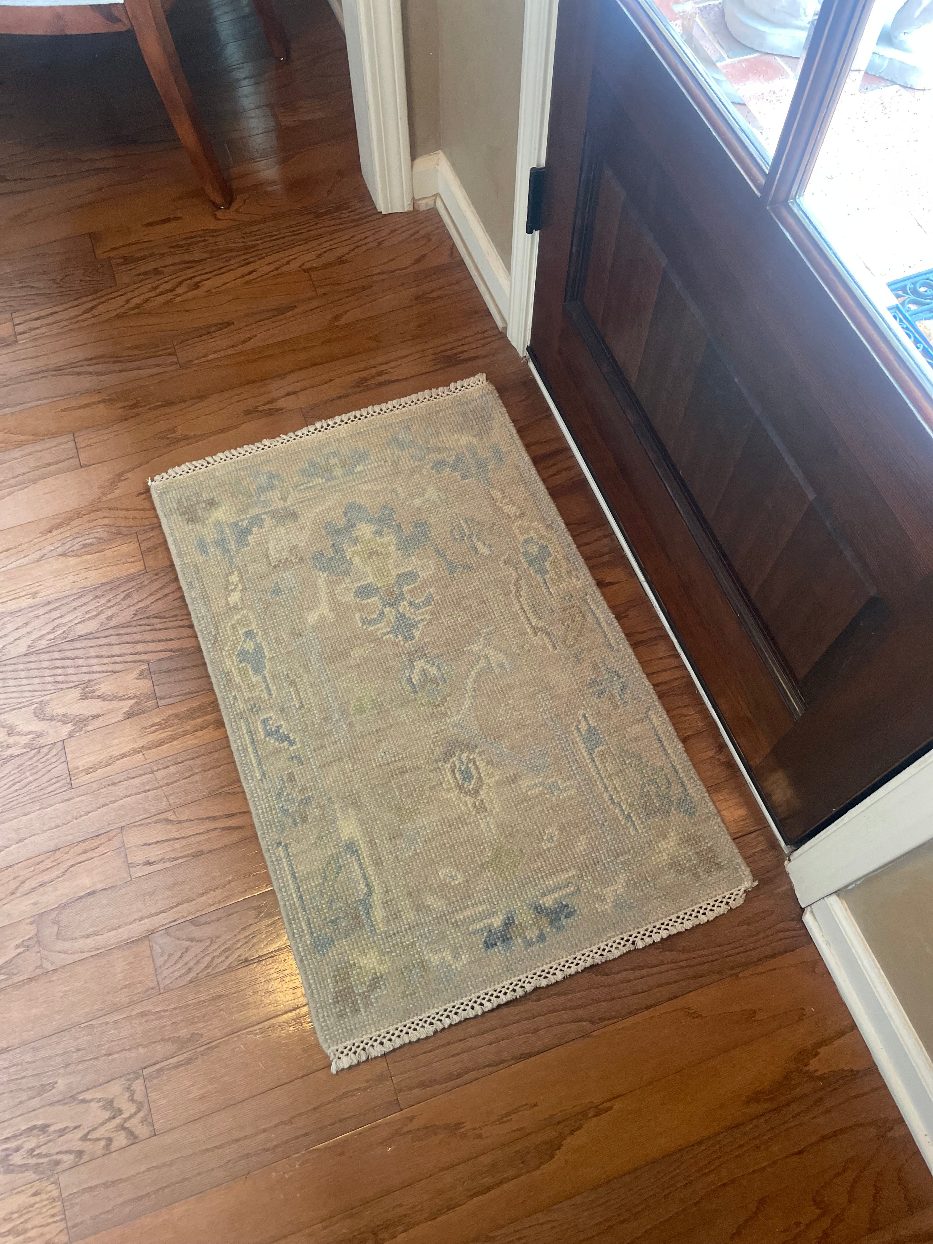 2x3 ft. Rug Hand Knotted Small Oushak Rug Distressed Low Pile Front of Kitchen Sink Bath mat Faded Rug Mini Rug orders - Actual 19ʺx 35ʺ