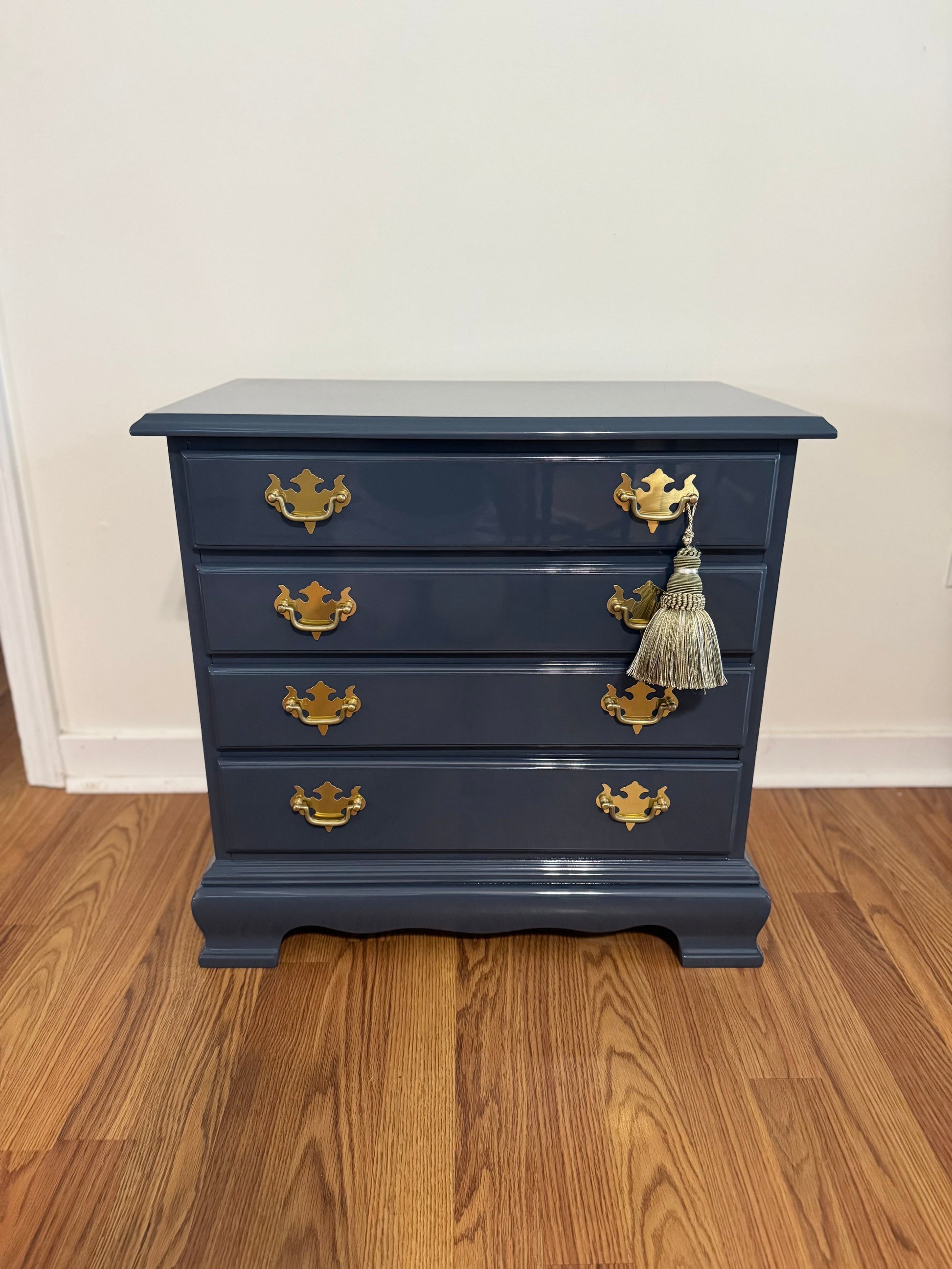 Navy high gloss lacquered small chest or nightstand 